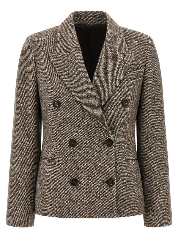 Double-Breasted Silk Blend Blazer Blazers Brown sold by Wanan Luxury