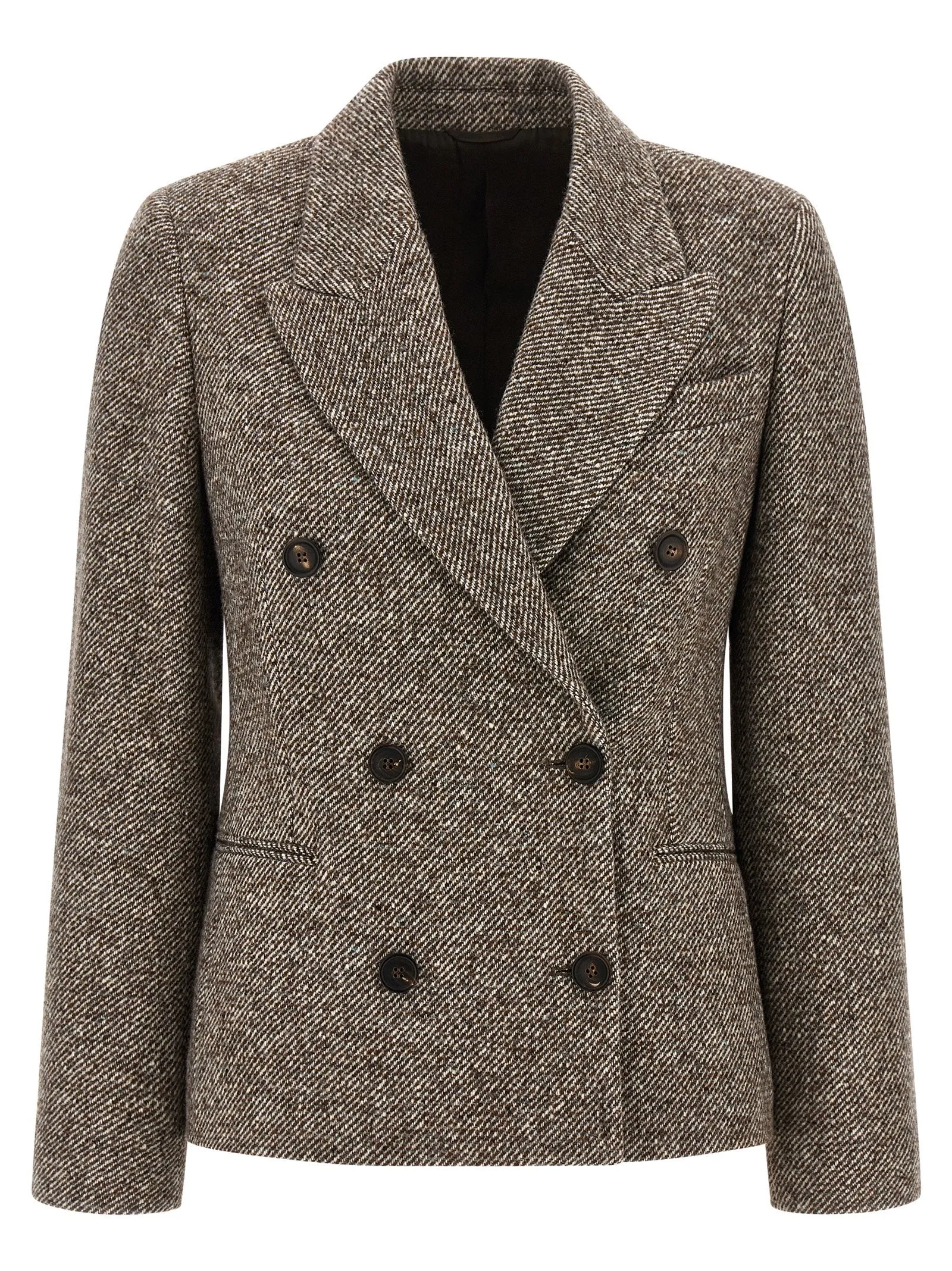 Double-Breasted Silk Blend Blazer Blazers Brown sold by Wanan Luxury