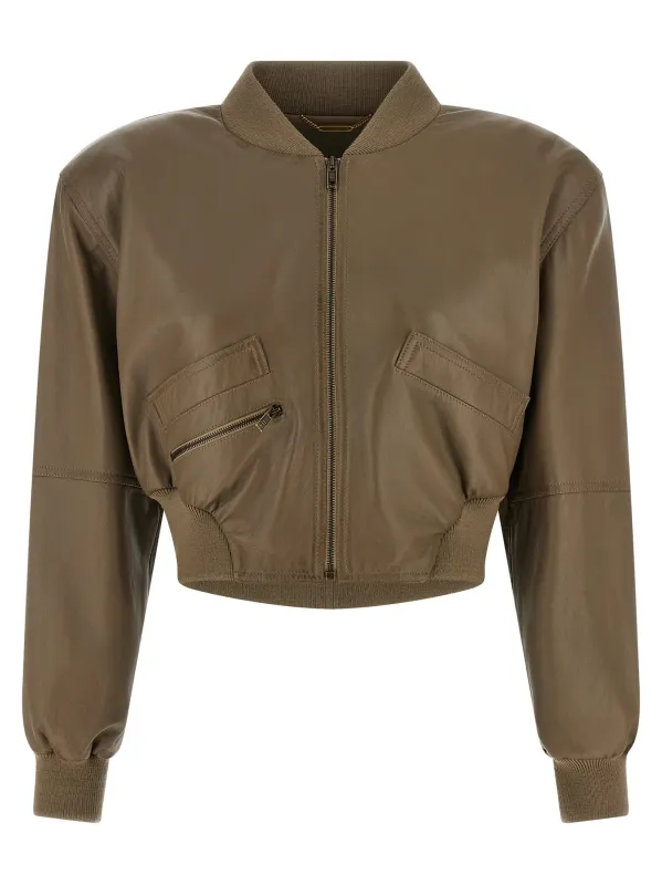 Cropped Bomber Jacket Puffer Jackets Brown sold by Wanan Luxury
