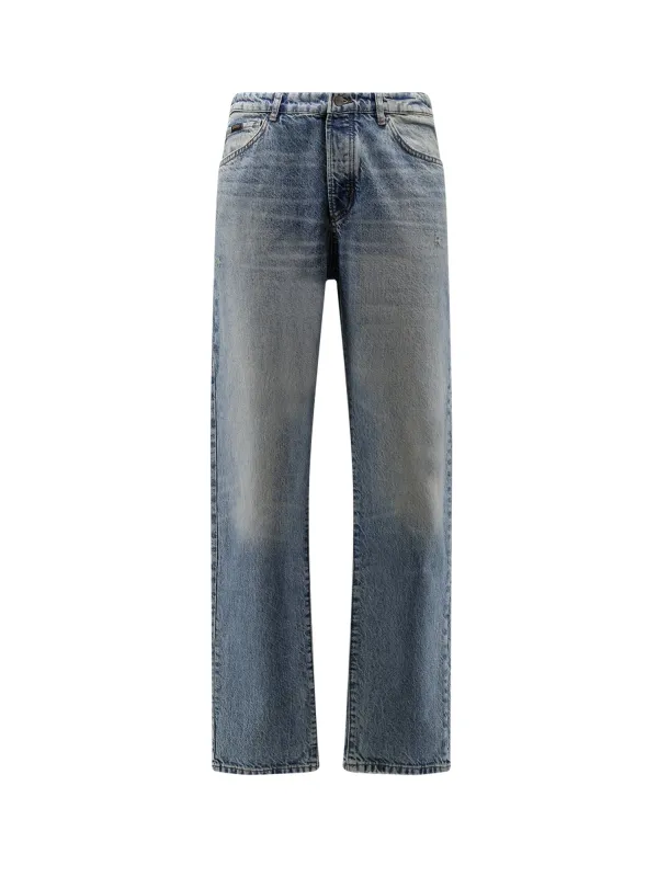 Cotton Jeans With Back Suede Logo Patch made by Hugo Boss
