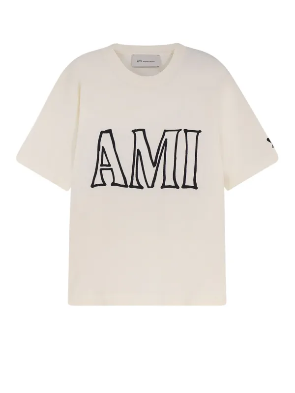 Cotton T-Shirt With Maxi Frontal Logo made by Ami
