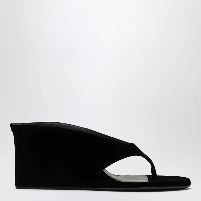 Thong Mules With Wedge In Black Velvet sold by Wanan Luxury