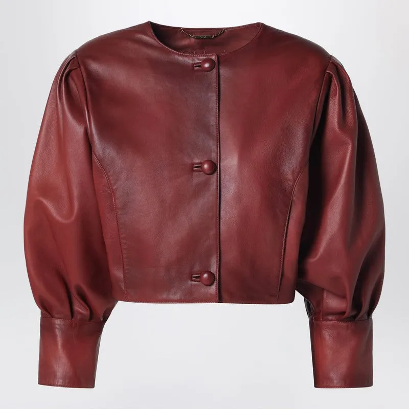 Short Burgundy Jacket In Plongé Nappa Leather sold by Wanan Luxury