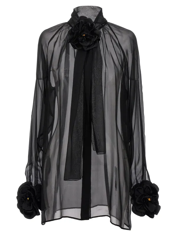 Rose Chiffon Shirt Shirt And Blouse Black sold by Wanan Luxury