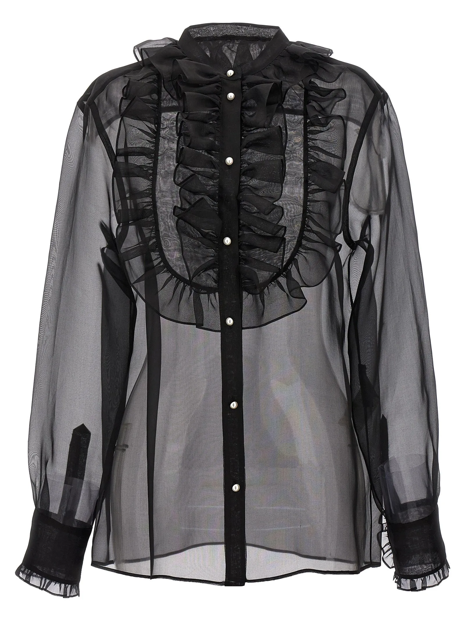 Plastron And Ruffle Shirt Shirt And Blouse Black sold by Wanan Luxury