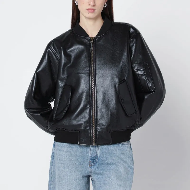 Black Regenerated-Leather Bomber sold by Wanan Luxury