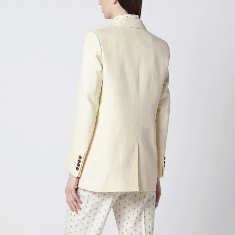 Butter-Coloured Double-Breasted Jacket In Linen And Silk sold by Wanan Luxury product image thumbnail 2