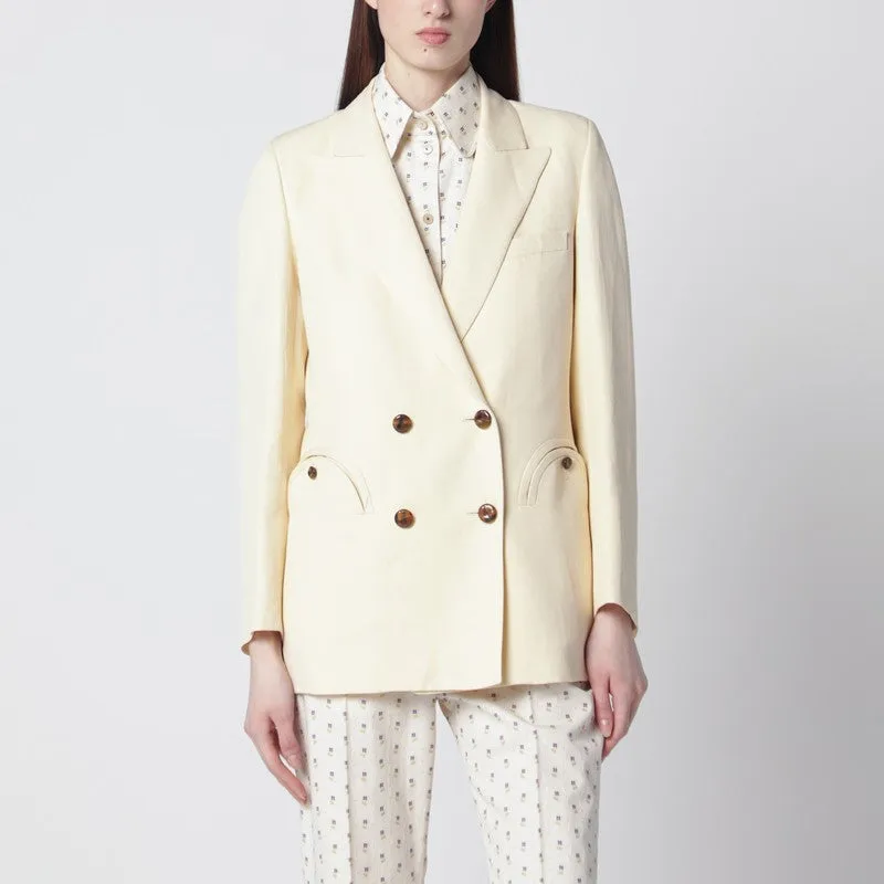 Butter-Coloured Double-Breasted Jacket In Linen And Silk made by Blaze Milano