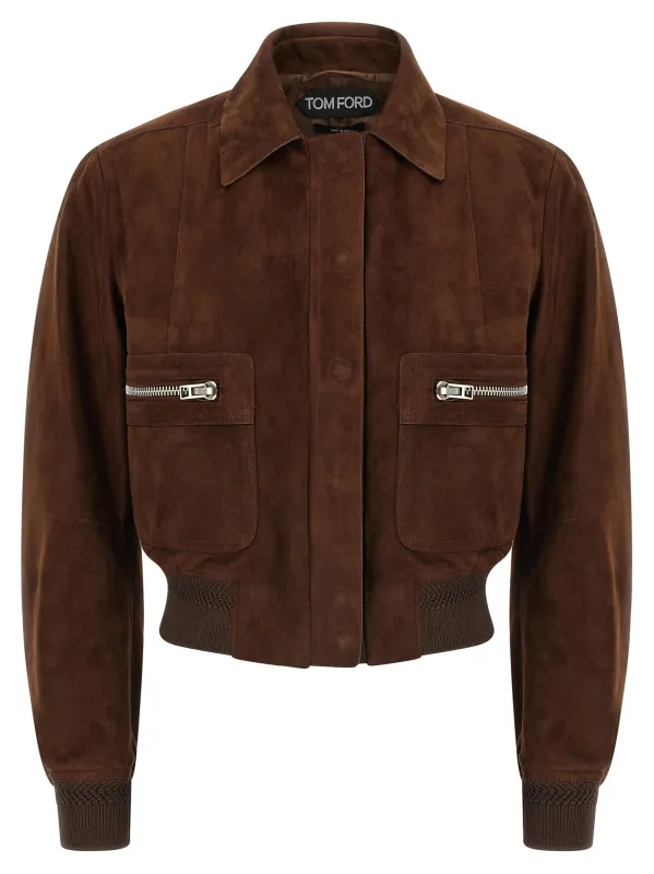Suede Bomber Jacket Puffer Jackets Brown made by Tom Ford