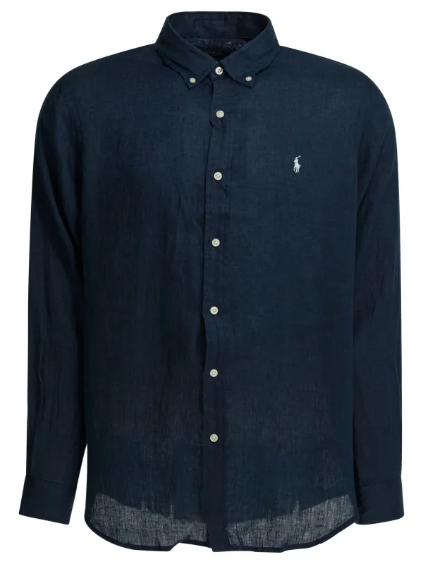 Custom-Fit Casual Shirt With Logo Shirts Blue made by Polo by Ralph Lauren