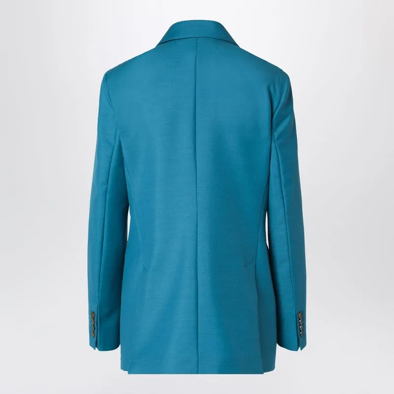 Turquoise Wool-Blend Double-Breasted Jacket sold by Wanan Luxury product image thumbnail 2