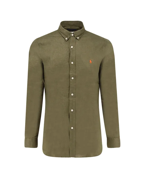 Linen Shirt With Embroidered Logo On The Front sold by Wanan Luxury