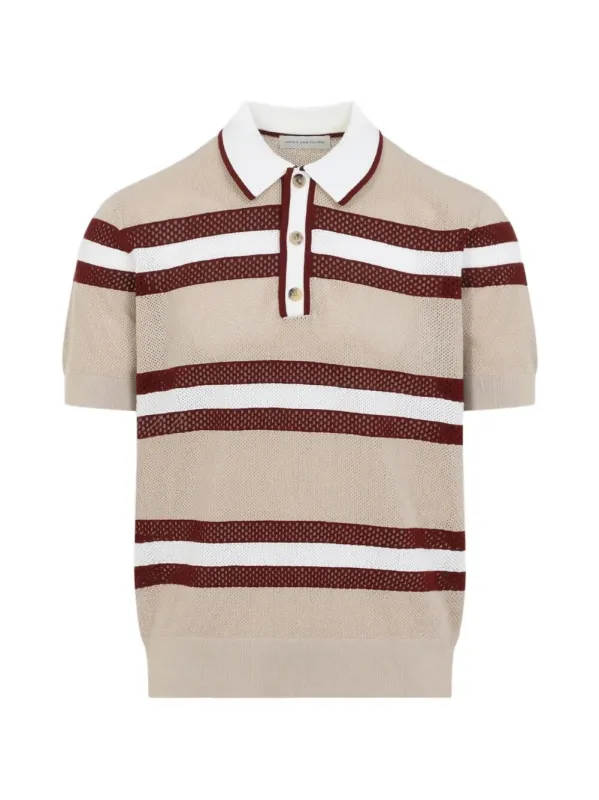 Mercy Viscose Mesh Tricolor Striped Polo Shirt made by Dries Van Noten