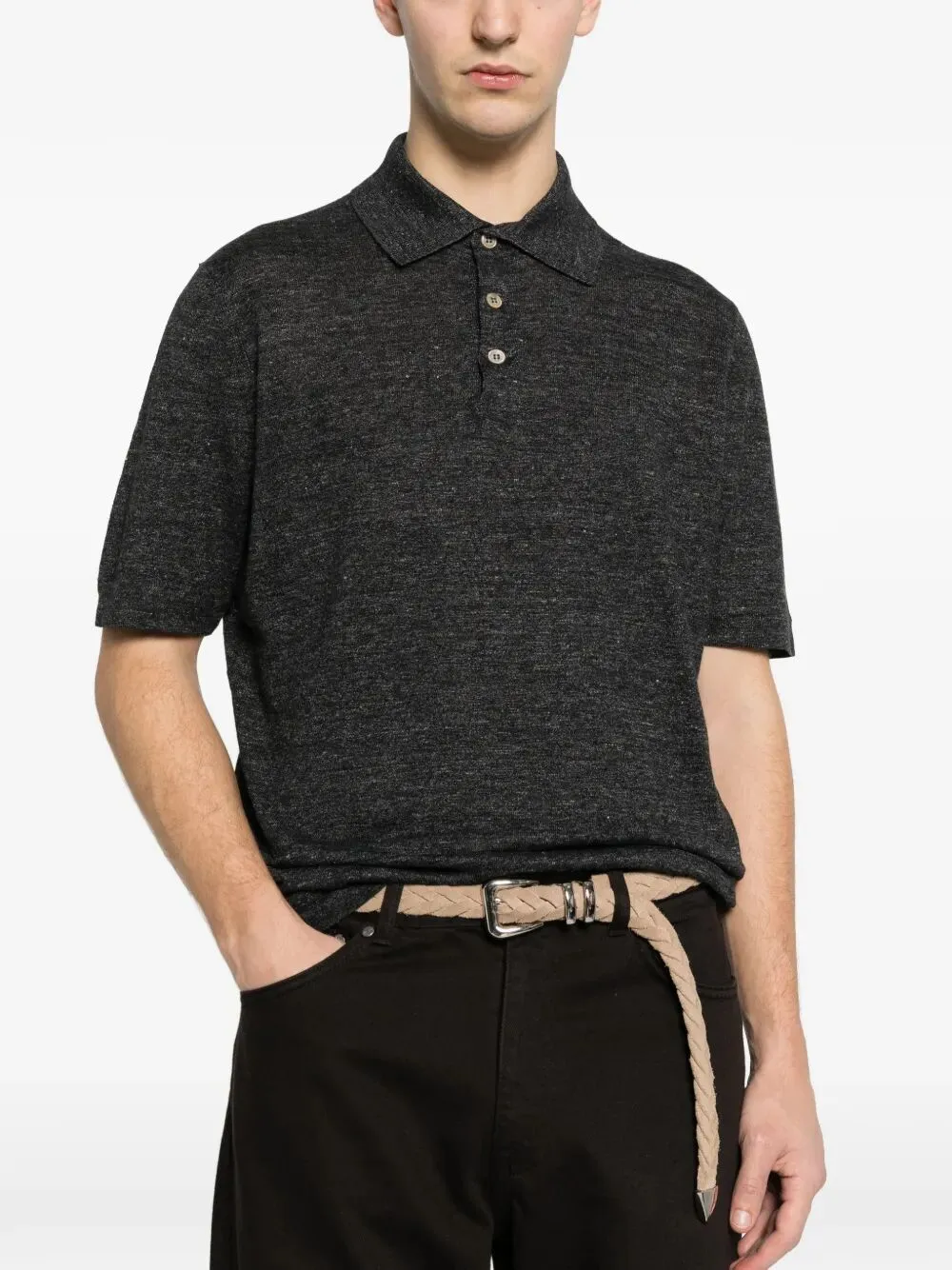 Linen And Cotton Knit Polo sold by Wanan Luxury product image thumbnail 3