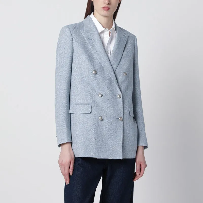 Light Blue Double-Breasted Cotton-Blend Jacket sold by Wanan Luxury