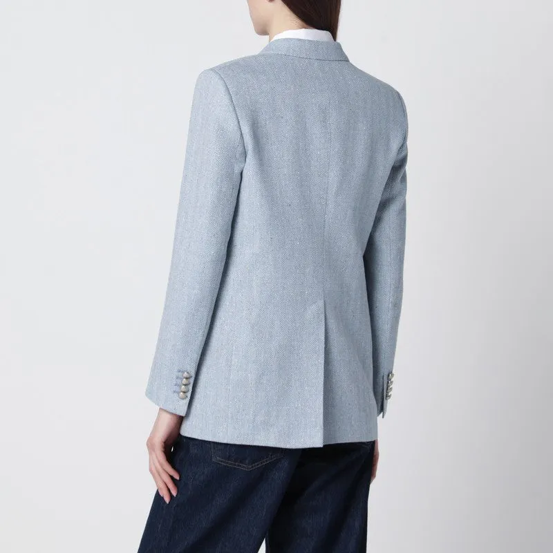 Light Blue Double-Breasted Cotton-Blend Jacket sold by Wanan Luxury product image thumbnail 2