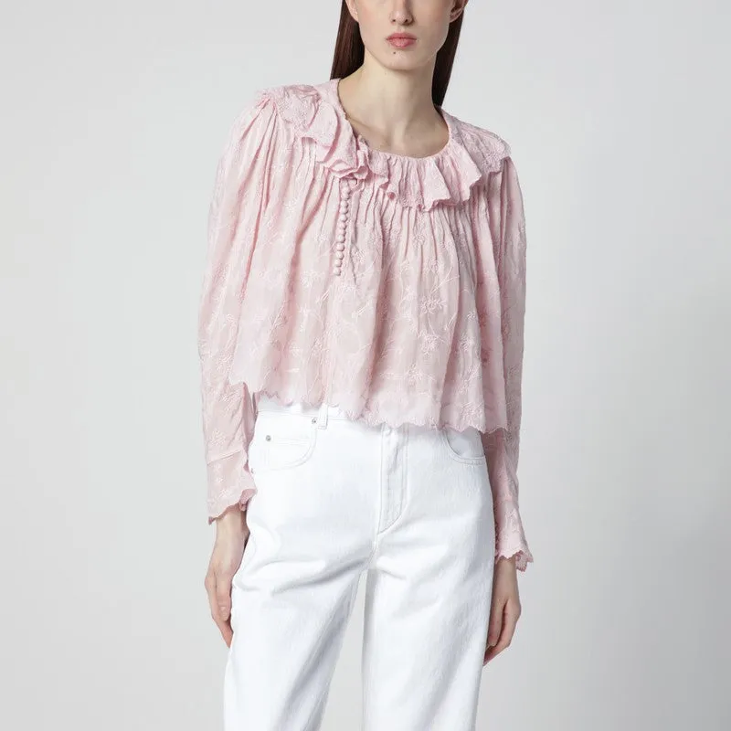 Zelly Pink Cotton And Silk Ruffled Blouse sold by Wanan Luxury