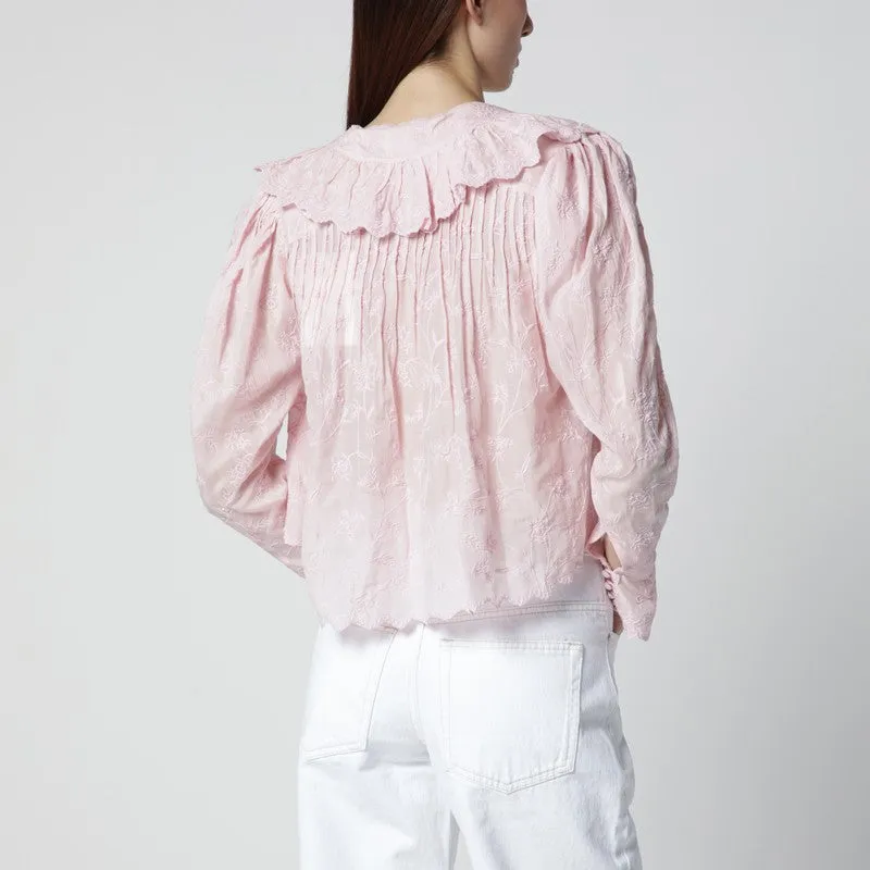 Zelly Pink Cotton And Silk Ruffled Blouse sold by Wanan Luxury product image thumbnail 2