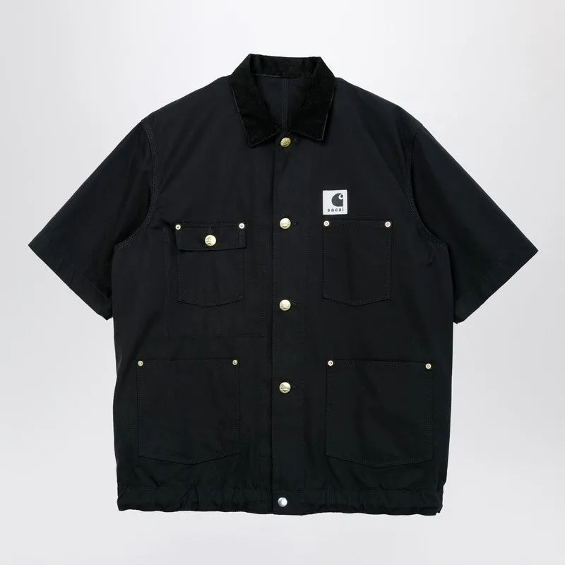 Black Short-Sleeve Cotton Canvas Shirt sold by Wanan Luxury