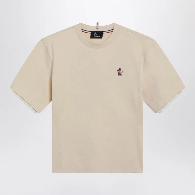 White Cotton-Blend T-Shirt With Logo Patch made by Moncler