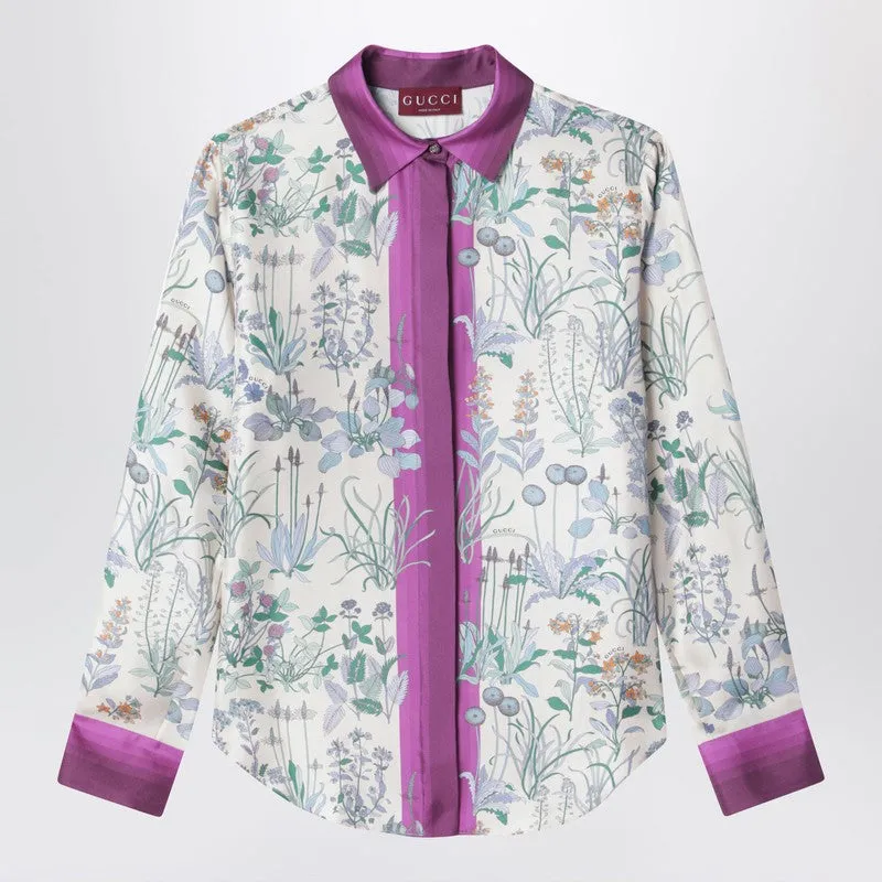 Ivory Silk Twill Shirt With Floral Print sold by Wanan Luxury
