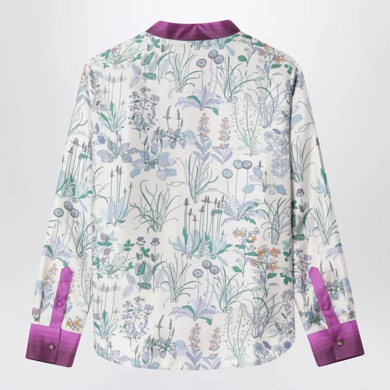 Ivory Silk Twill Shirt With Floral Print sold by Wanan Luxury product image thumbnail 2