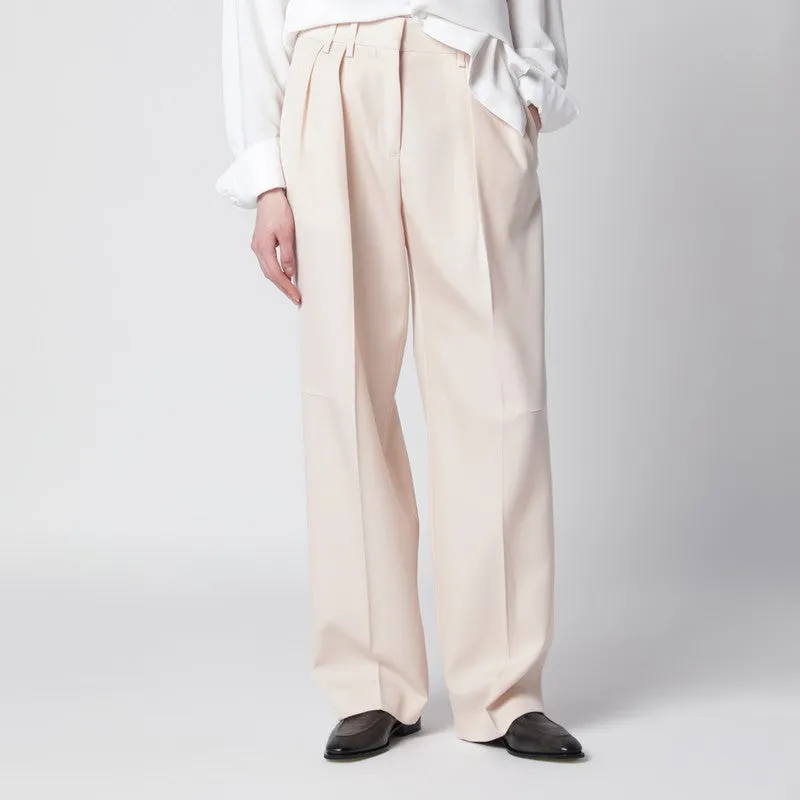 Ivory Wool Gabardine Trousers sold by Wanan Luxury
