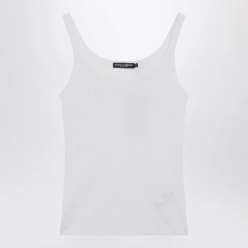 White Tank Top With Logo Embroidery sold by Wanan Luxury