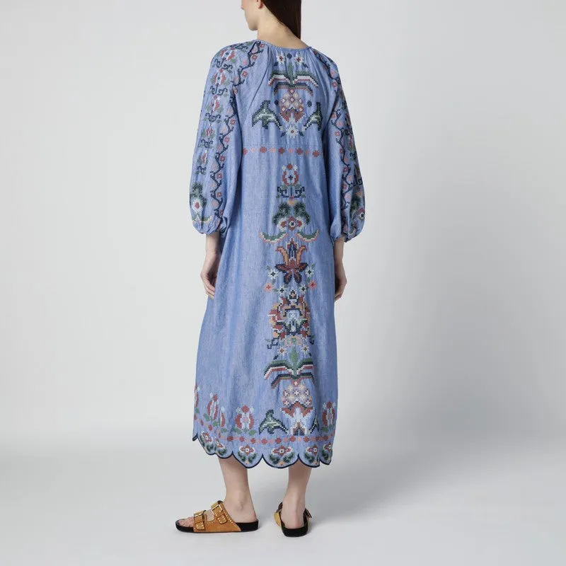 Light Blue Blue Garden Tapestry Midi Dress sold by Wanan Luxury product image thumbnail 2