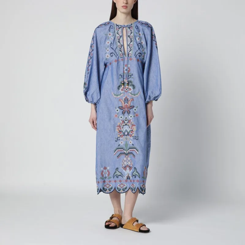 Light Blue Blue Garden Tapestry Midi Dress sold by Wanan Luxury