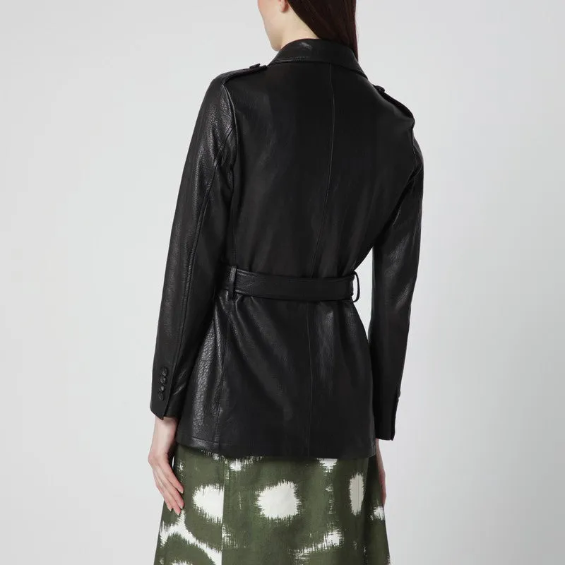 Black Leather Belted Jacket sold by Wanan Luxury product image thumbnail 2