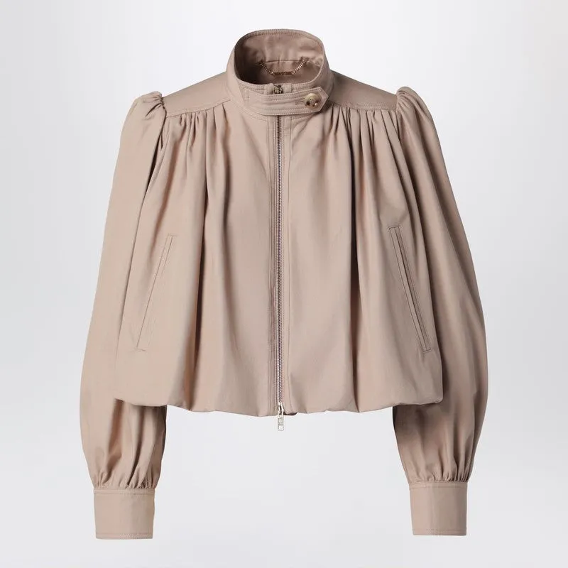 Beige Gathered Bouclé Jacket In Cotton Canvas sold by Wanan Luxury