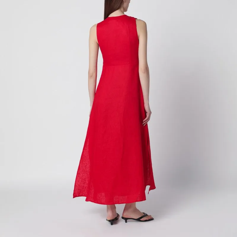 Red Linen Dress With Floral Appliqués sold by Wanan Luxury product image thumbnail 2