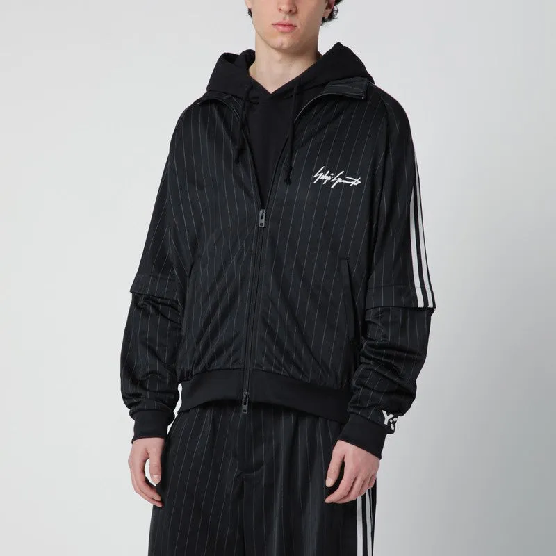 Black Convertible Sweatshirt With Pinstripe Pattern made by Wanan Luxury