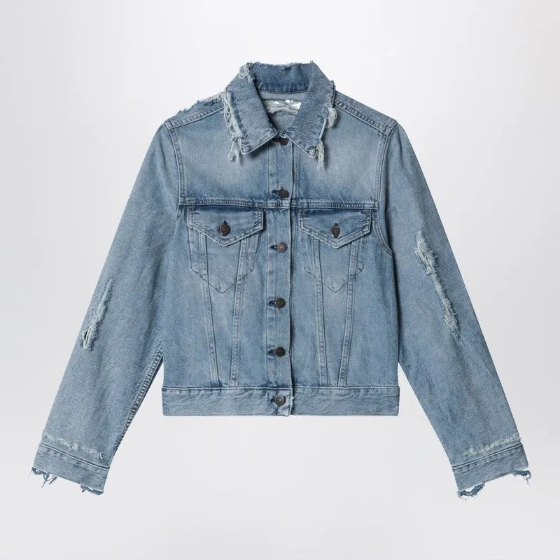 Distressed Denim Jacket Light Blue made by Wanan Luxury