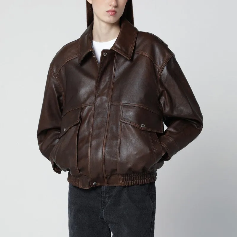 Brown Leather Bomber Jacket sold by Wanan Luxury