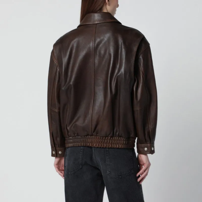 Brown Leather Bomber Jacket sold by Wanan Luxury product image thumbnail 2