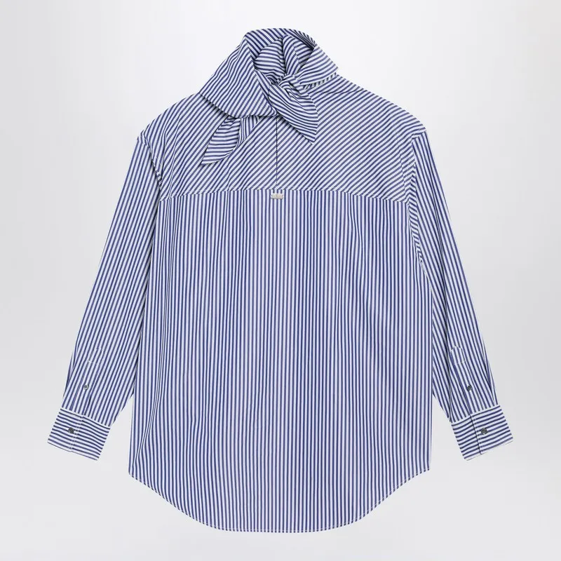 Blue Striped Poplin Shirt With Scarf sold by Wanan Luxury product image thumbnail 2