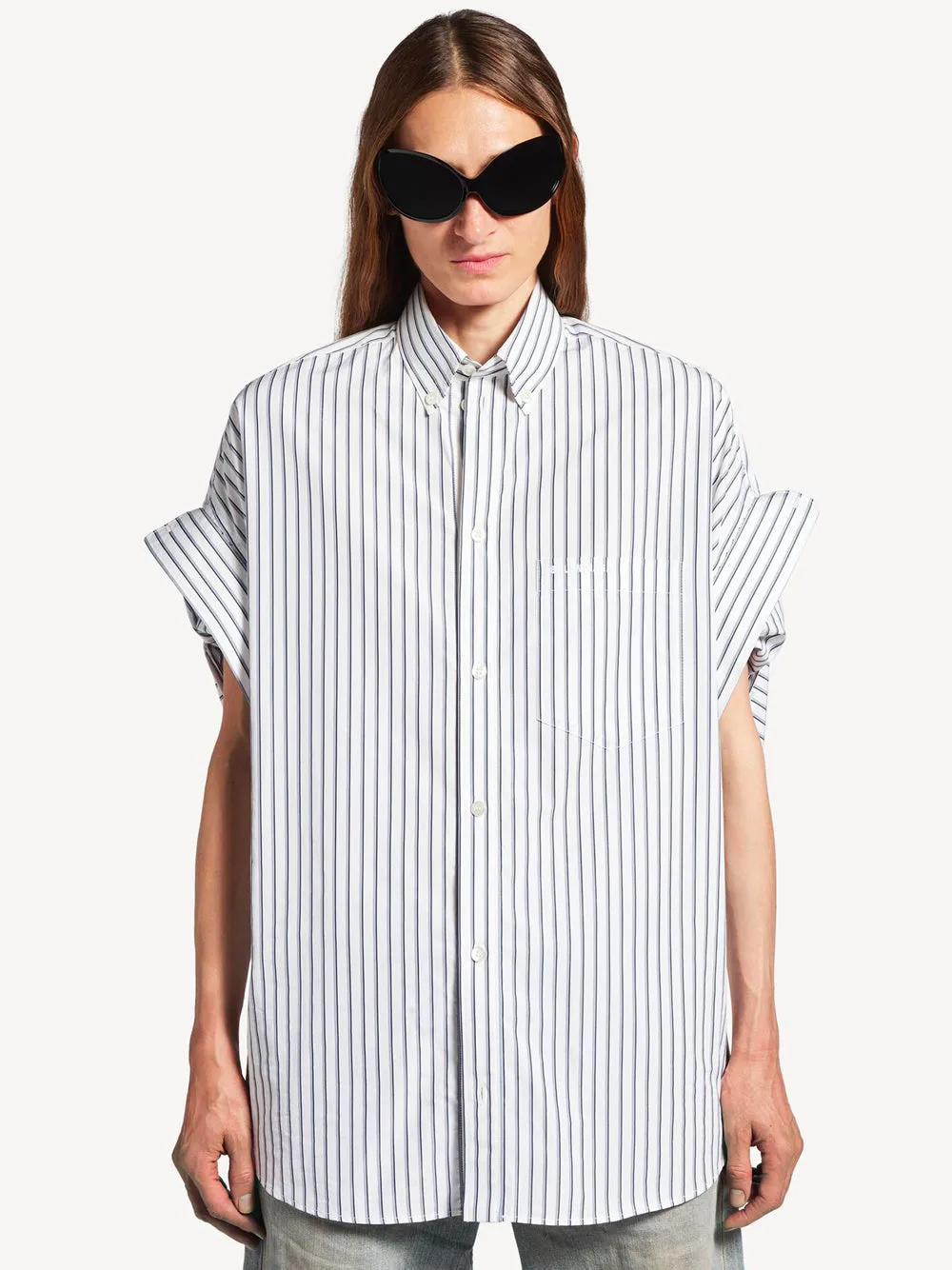 Women`S Tucked Sleeve Shirt In White/Blue sold by Wanan Luxury product image thumbnail 2