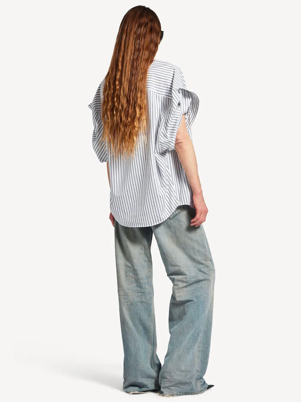Women`S Tucked Sleeve Shirt In White/Blue sold by Wanan Luxury product image thumbnail 3