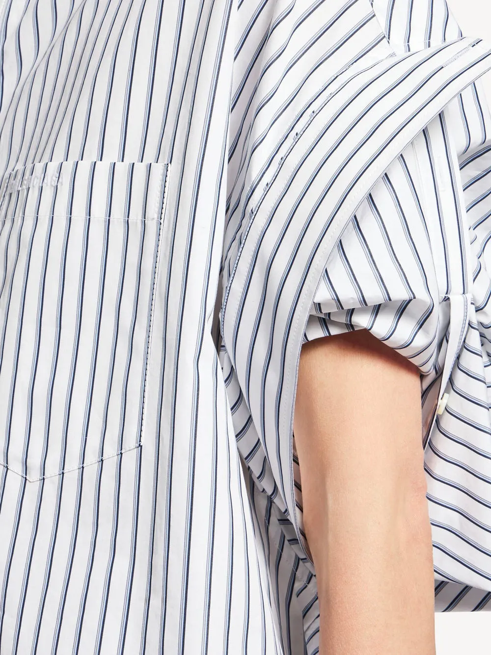 Women`S Tucked Sleeve Shirt In White/Blue sold by Wanan Luxury product image thumbnail 4