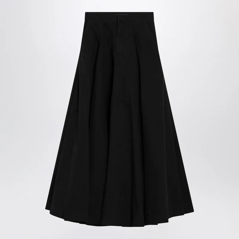 Black Cotton Ripstop Godet Maxi Skirt sold by Wanan Luxury