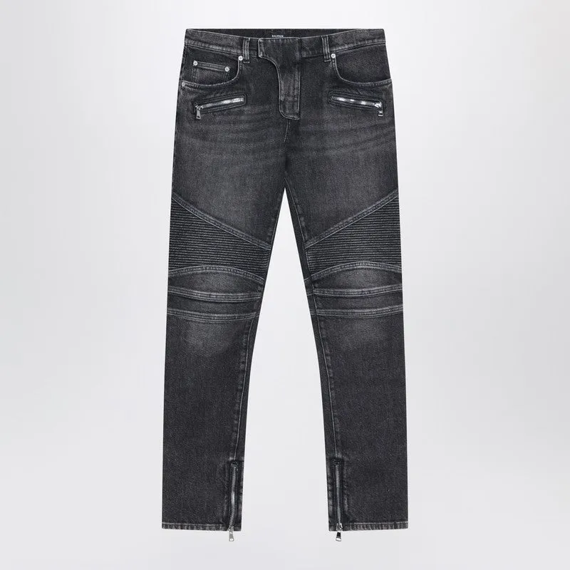 Grey Washed Slim Biker Jeans made by Balmain