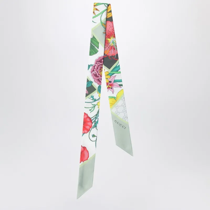 Silk Twill Ribbon With Flora Print made by Gucci