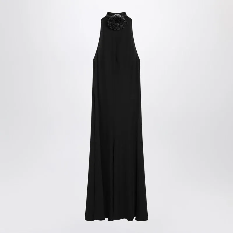 Black Flared Dress With Flower sold by Wanan Luxury