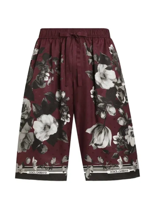 Vanity Twill Trousers With Peony Foliage Print sold by Wanan Luxury