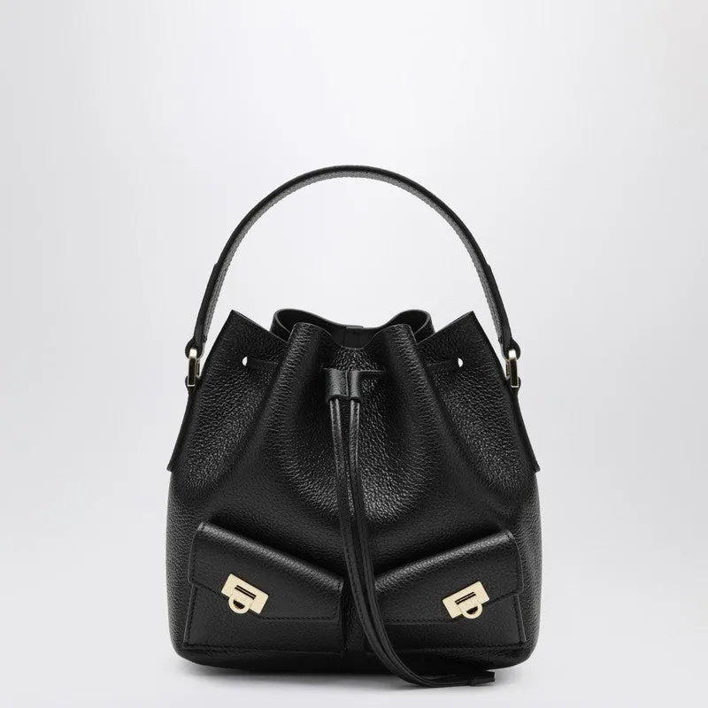 Black Multipocket Bucket Bag In Hammered Leather made by Salvatore Ferragamo