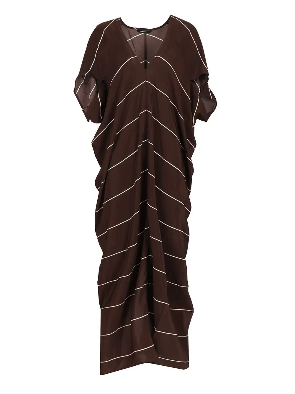 Orta Silk Caftan Dress - Mocha Stripe Swimwear Brown sold by Wanan Luxury