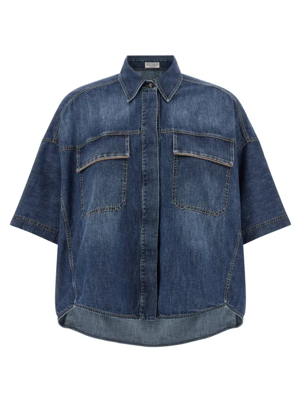 Shiny Pockets Shirt And Blouse Blue made by Brunello Cucinelli
