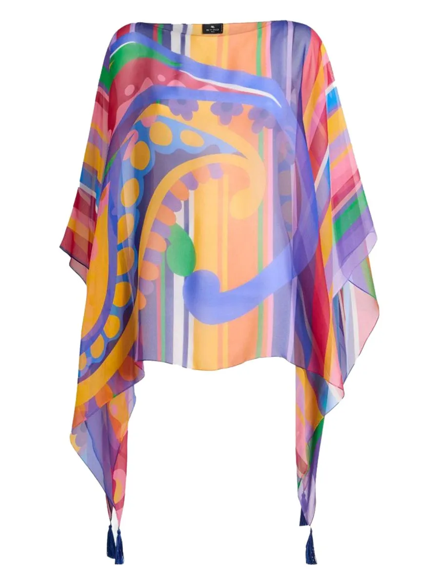 Paisley Print Silk Poncho Top sold by Wanan Luxury